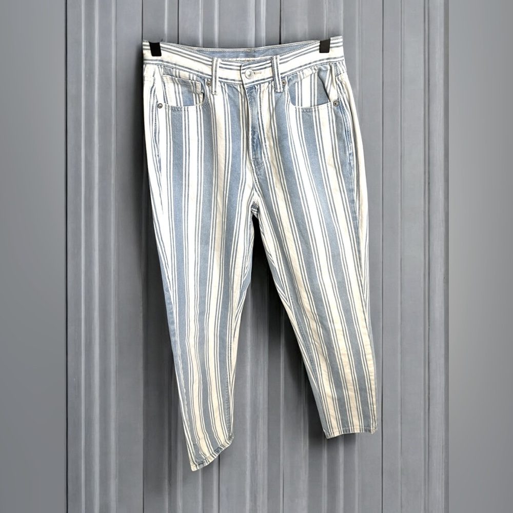 American Eagle | Striped Blue and White High Rise Denim Jeans | Size 2 Regular